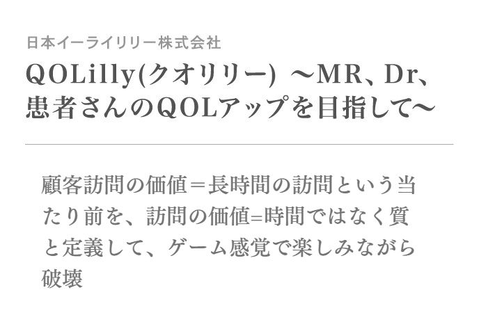 顧客訪問の価値=長時間の訪問という当たり前を、訪問の価値=時間ではなく質と定義して、ゲーム感覚で楽しみながら破壊